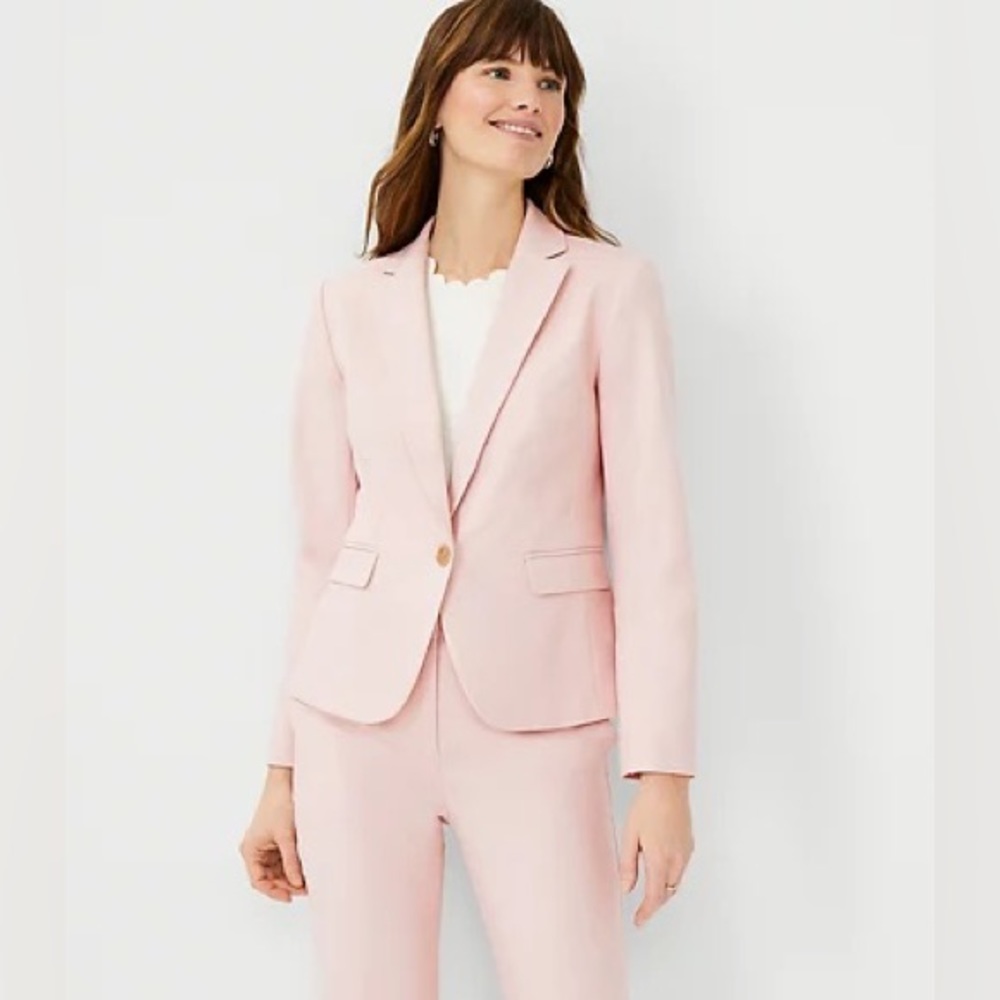 Ann Taylor New Opal blush the Tall Shorter One Button Blazer in Stretch Cotton